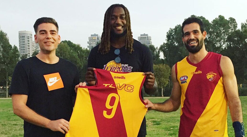 NicNatisrael350x350.jpg Nic Naitanui with Terry Dehghani (left) and Shir Shalev from the Tel Aviv Cheetahs. Picture: AFL Europe - AFL,West Coast Eagles,Nic Naitanui